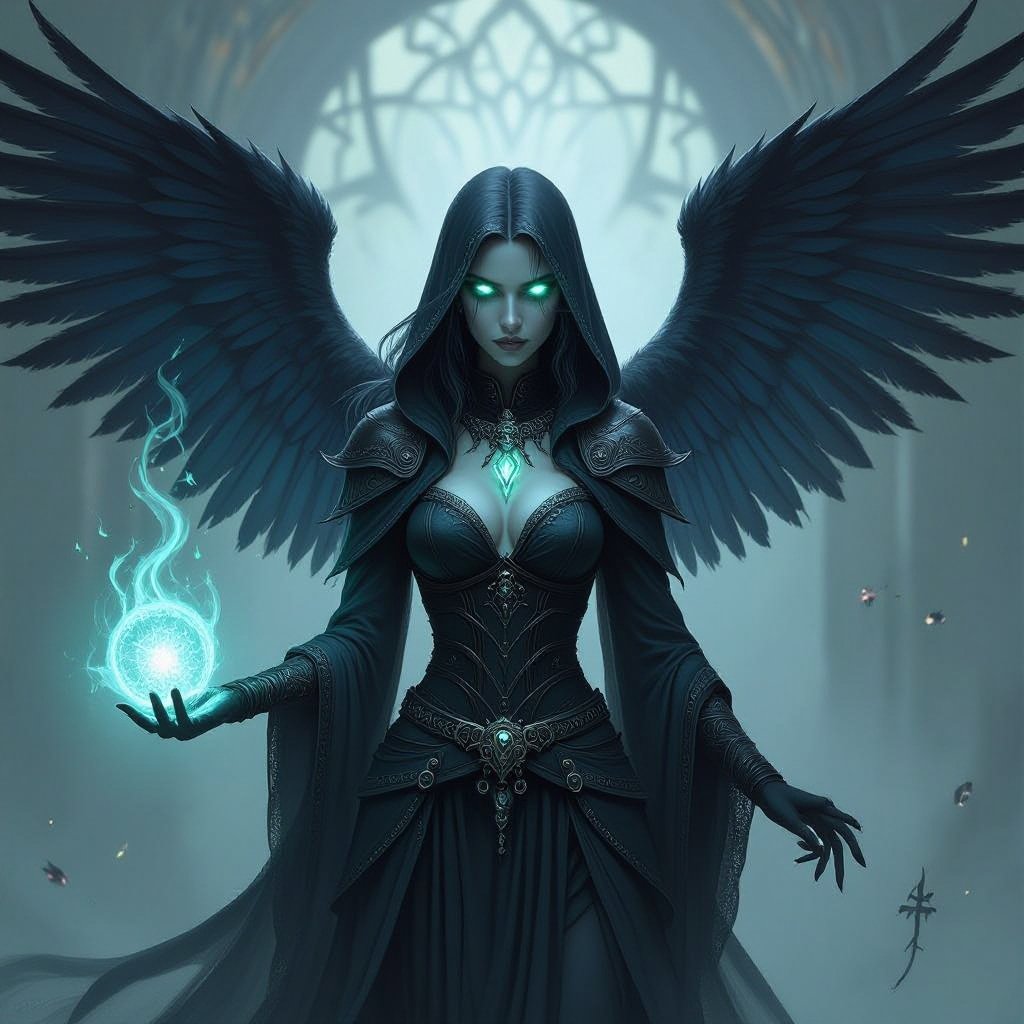 Fallen  female Aasimar necromancer