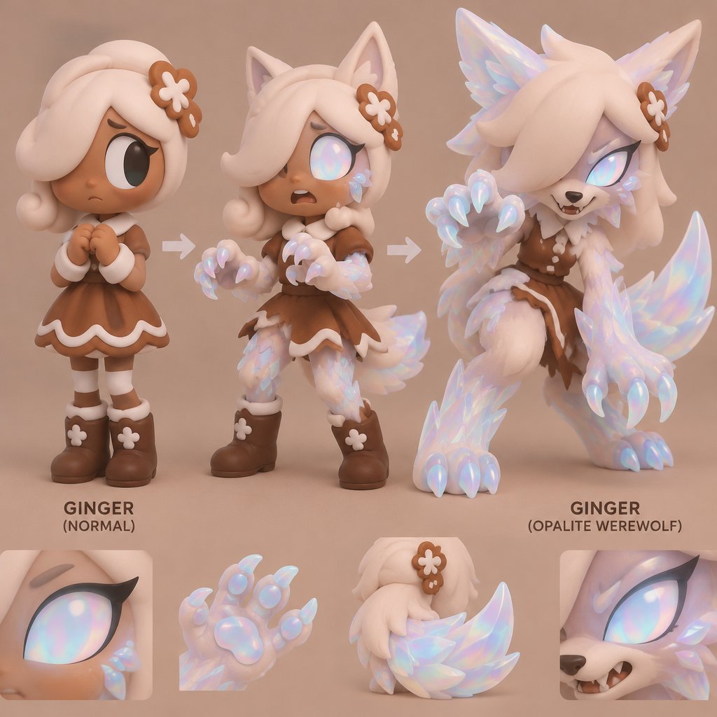 Ginger from Dandy’s world turning into a Opalite Werewolf