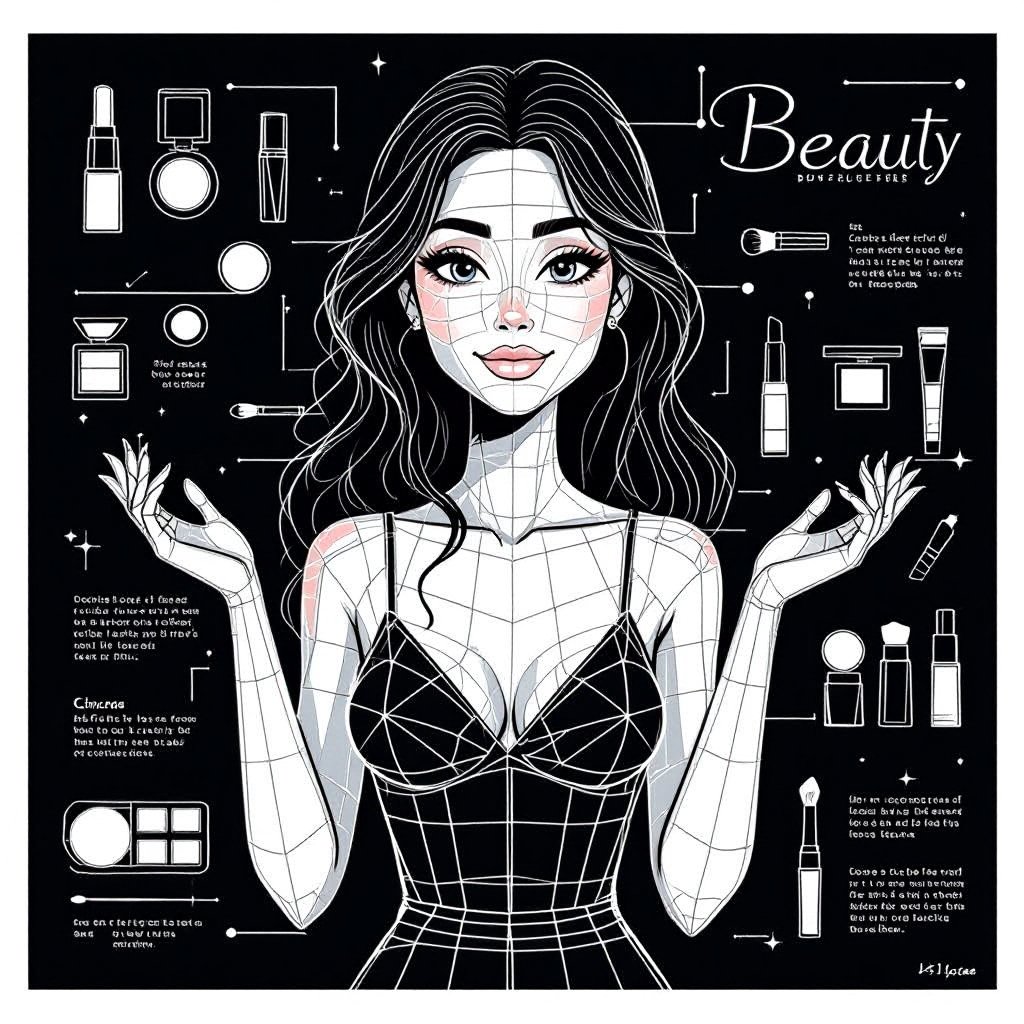 Create a character showing there whole body head to toe, a lady who loves beauty products