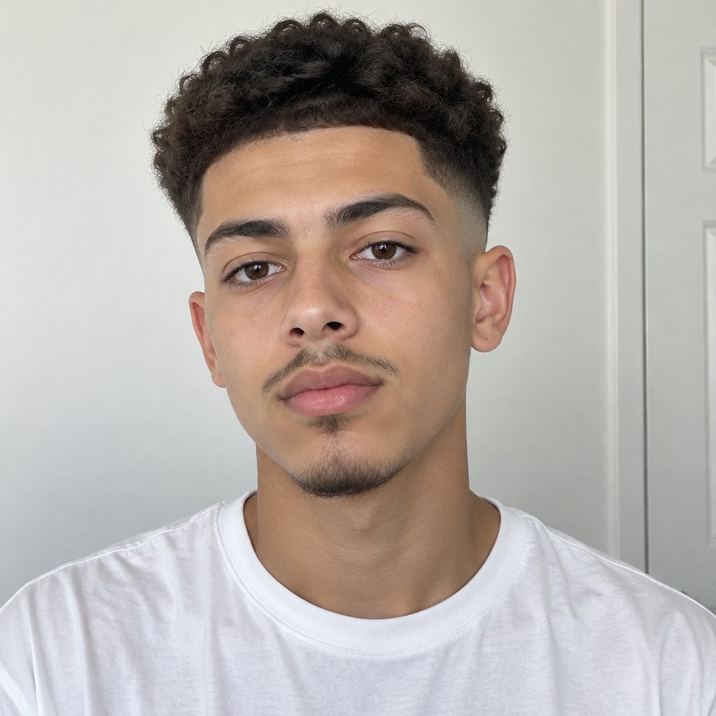 Pencil Mustache Petit Goatee Beard Teen Boy Dark Brown Fade Hair