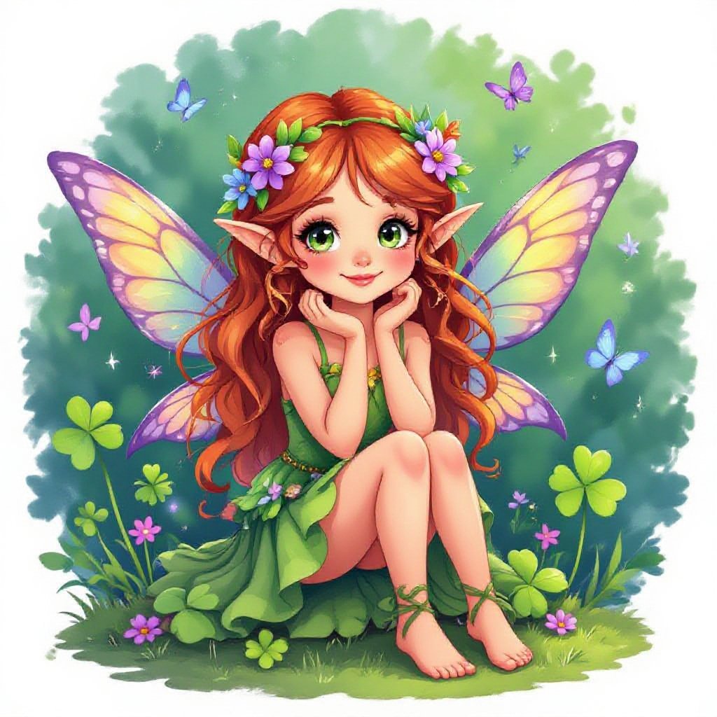 Orange green purple blue fairy girl clover