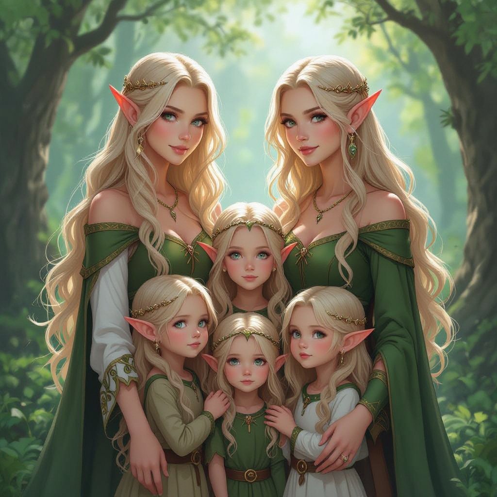 Twin women’s with blond hair and their two sets of twin children 
