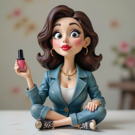 Create a character showing there whole body head to toe, a lady who will has attitude but is funny looking and loves lipgloss 