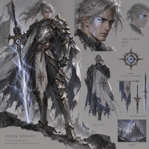 lightning knight, plume grey hair, eye of the storm mark