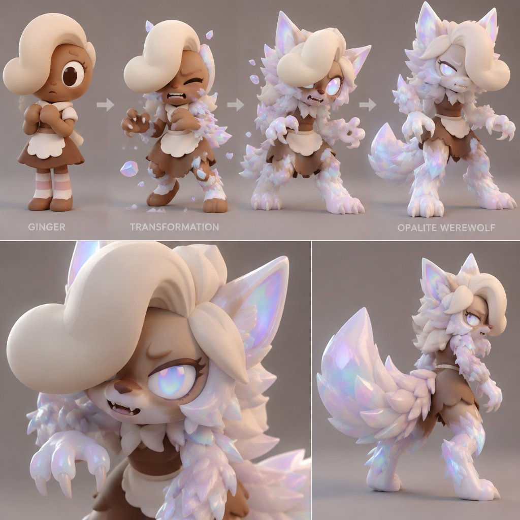 Ginger from Dandy’s world turning into a Opalite Werewolf