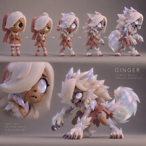 Ginger from Dandys world turning into a Opalite Werewolf 