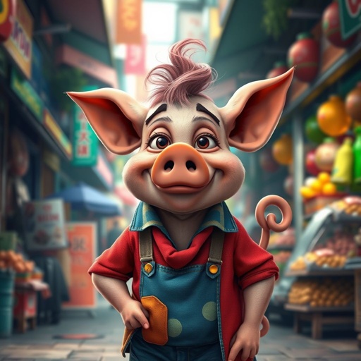 Create a funny looking half pig half man