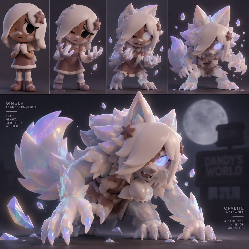 Ginger from Dandy’s world turning into a Opalite Werewolf