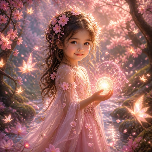 Girl aged 5 years with Chery-blossoms in her hair 