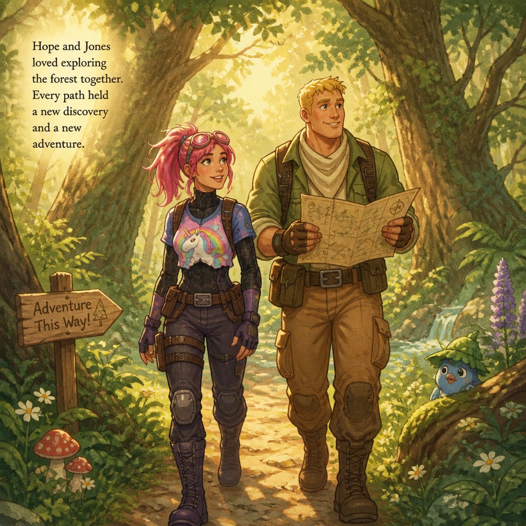 Hope and jones from Fortnite exploring a forest