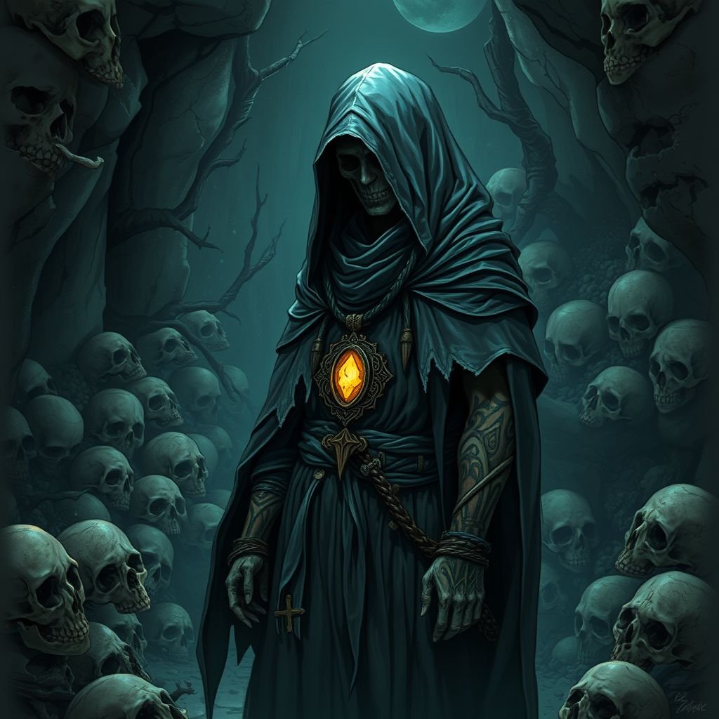 Cave room filled with bones and skulls. Nothing else and no living thing is in the cave