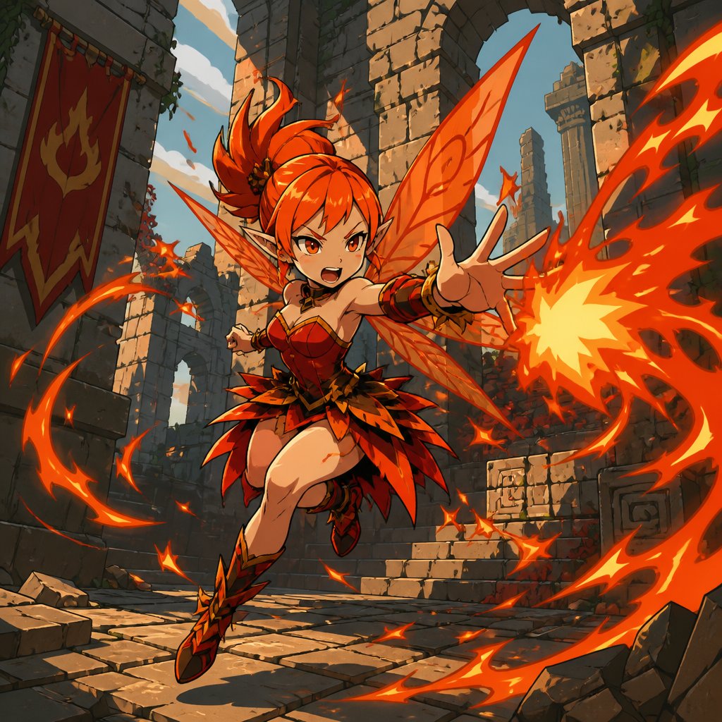 Faerie fast, explosive caster. Fire element, location within the ruins