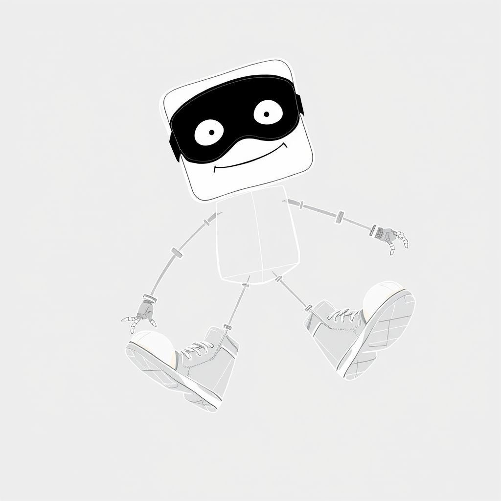 Create a funny looking clumsy sandwhich thief with funny shoes on. Make him have on the bandit black thing around his eyes