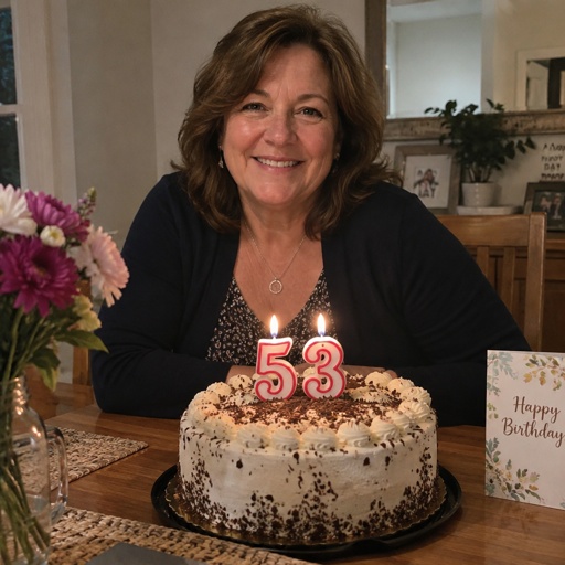Eine Mutter die ihren 53 Geburtstag feiert 