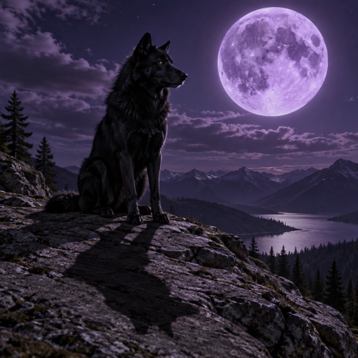Back Wolf Sit Moon Purple 