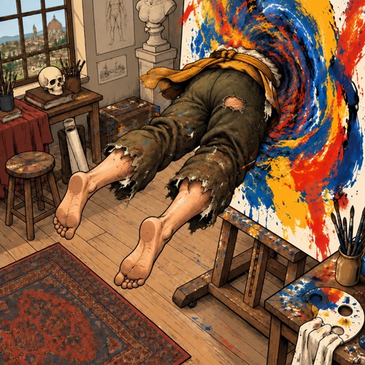 a painting of a person laying on the floor