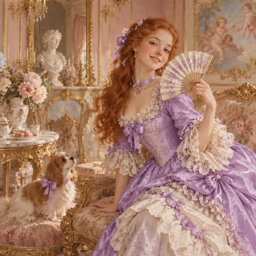 a woman in a purple dress is holding a fan