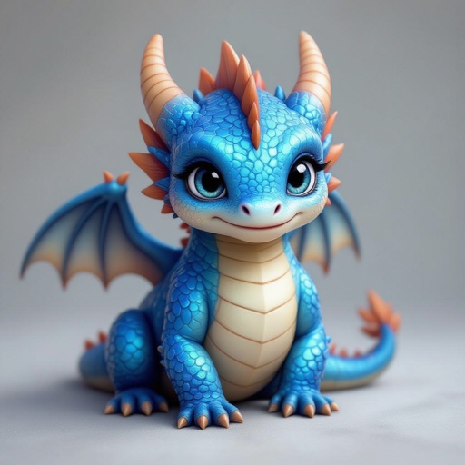 Cute realistic baby dragon in the color of blue