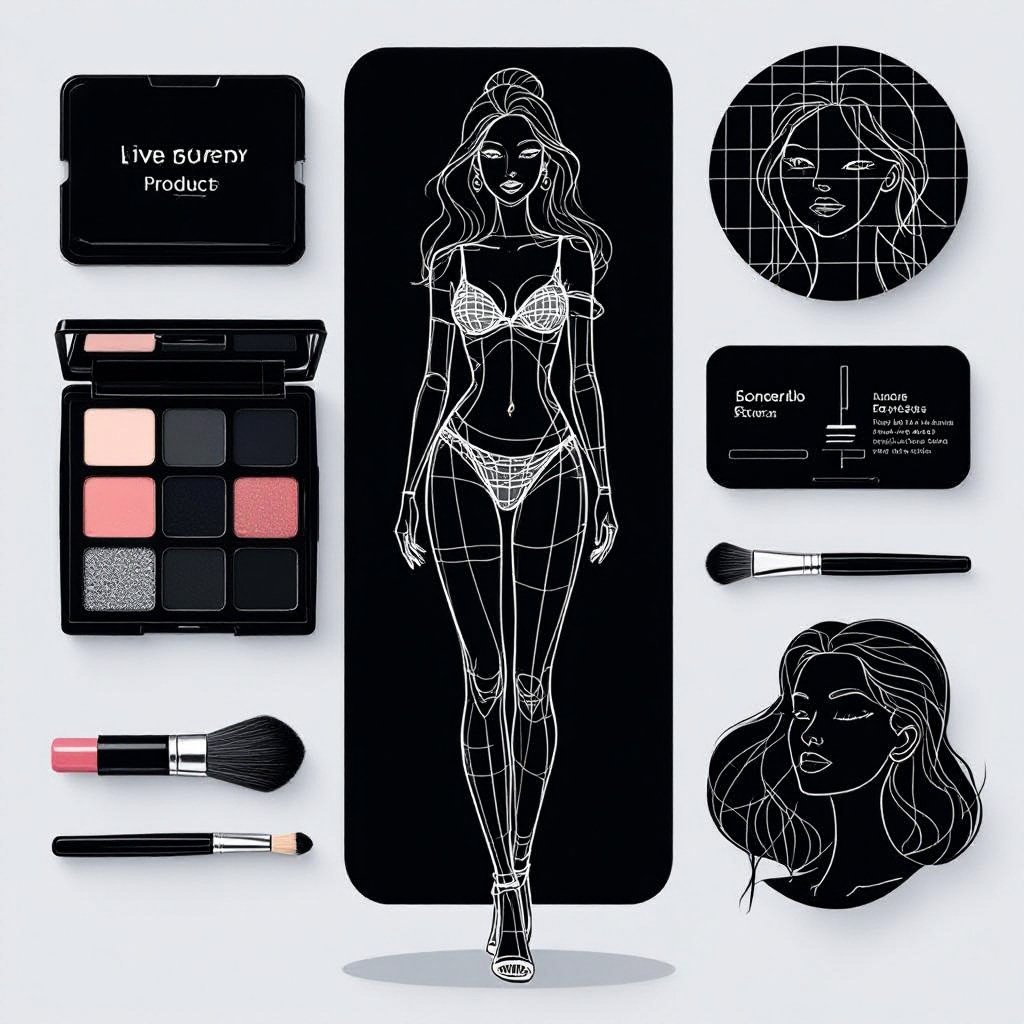 Create a character showing there whole body head to toe, a lady who loves beauty products