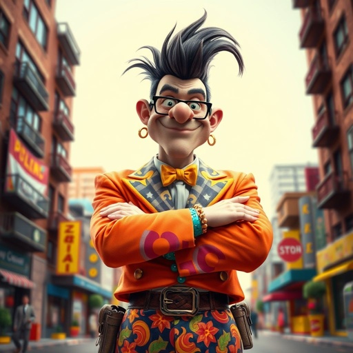 Create a funny arrogant character , showing him head to toe like his whole outfit