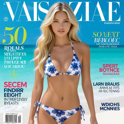 A magazine with a blonde bikini clad Asian girl on the cover 