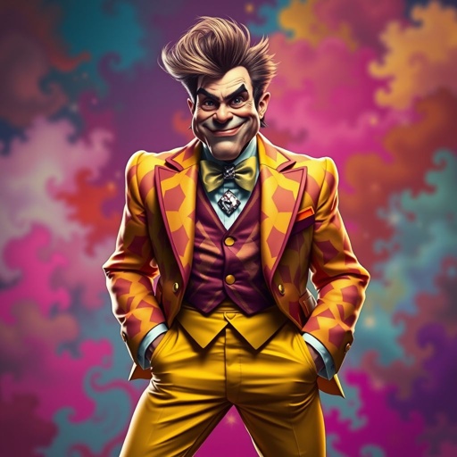 Create a funny arrogant character , showing him head to toe like his whole outfit 