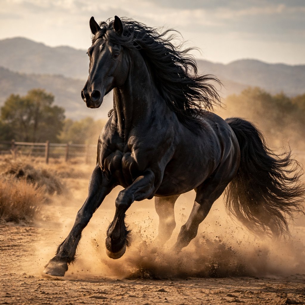 Large Black stallion western background