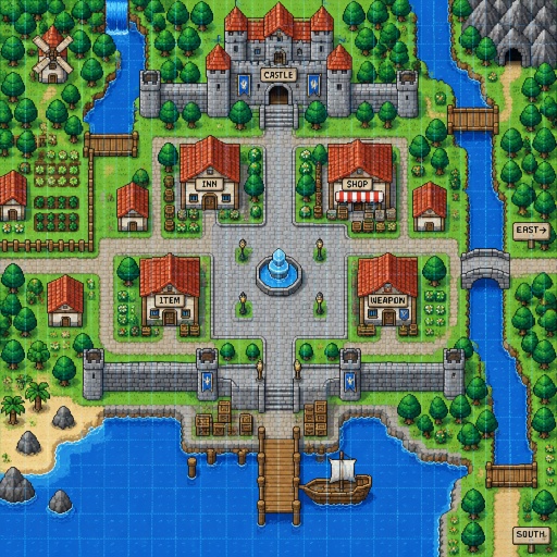 Large town Map layout for a game, top down style
