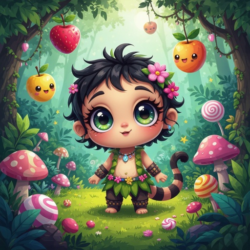 Create a chibi character who lives in the jungle