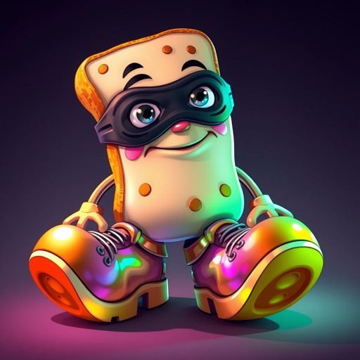 Create a funny looking clumsy sandwhich thief with funny shoes on. Make him have on the bandit black thing around his eyes 