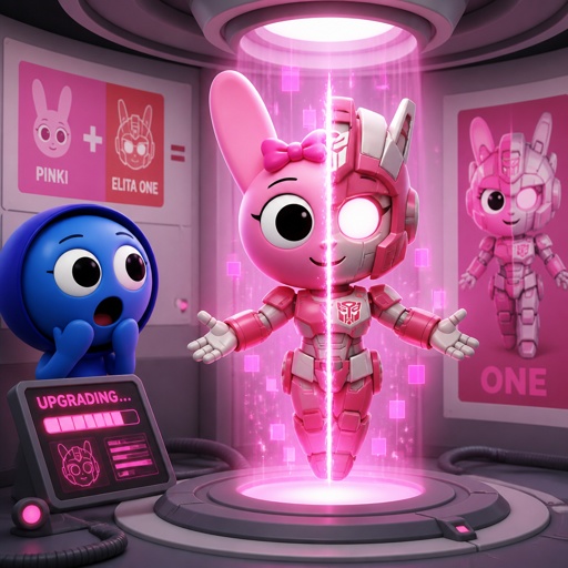 Jevin from sprunki noticing that Pinki from sprunki as Elita one is upgrading the armour now that she and Jevin are one being now