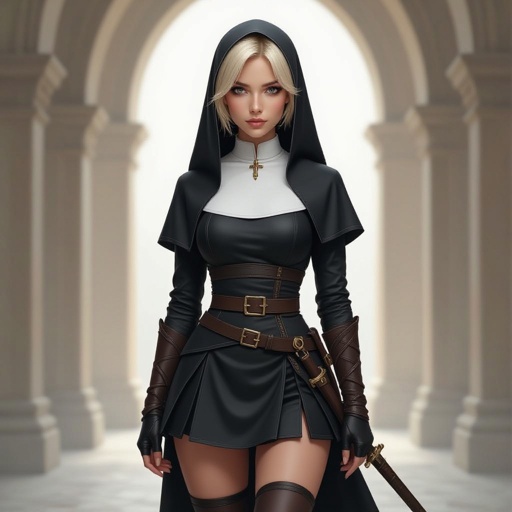Blonde Pixie Cut High Elf Nun Assassin mini skirt 