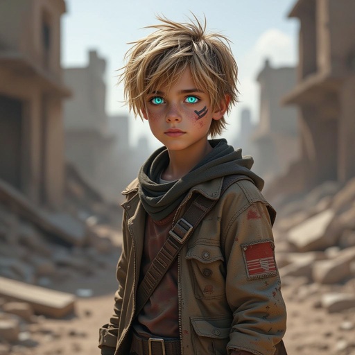 A 16 year old teenager boy with dirty blonde hair and AI eyes