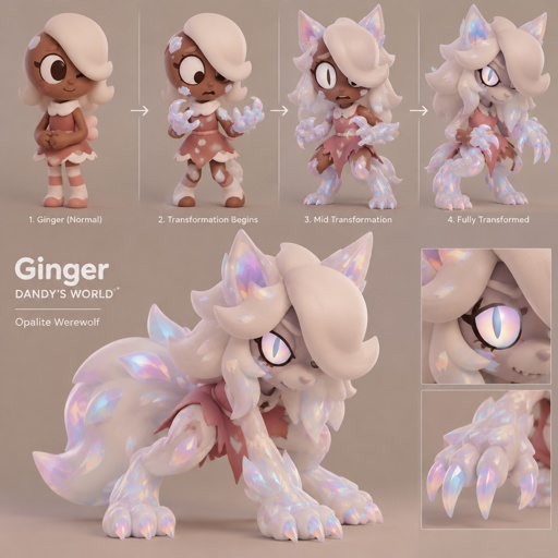 Ginger from Dandys world turning into a Opalite werewolf 