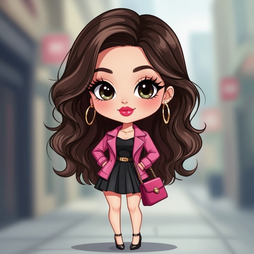 Create a character lady who is funny looking  but about fashion and loves lipgloss 