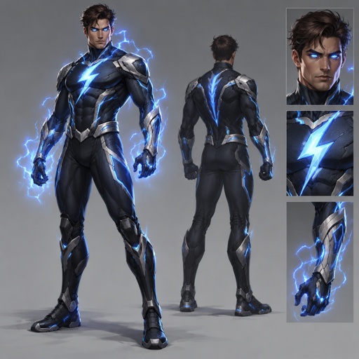 Male Superhero with lightning, cool costume
