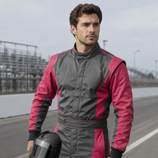 A man in a dark pink and grey racing uniform with no logos or sponsors 