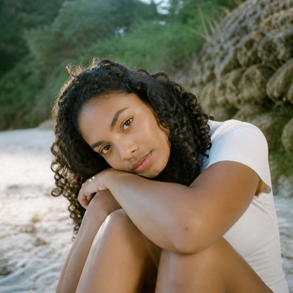 Solaire ,Island girl,curly haïr black hair,mixed skin