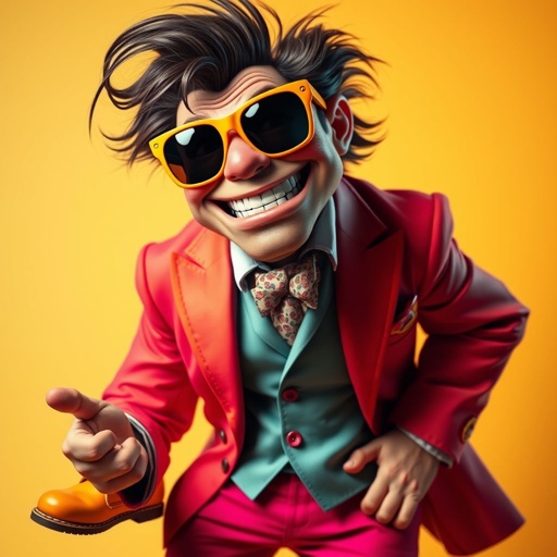 Create a funny arrogant character , showing him head to toe like his whole outfit