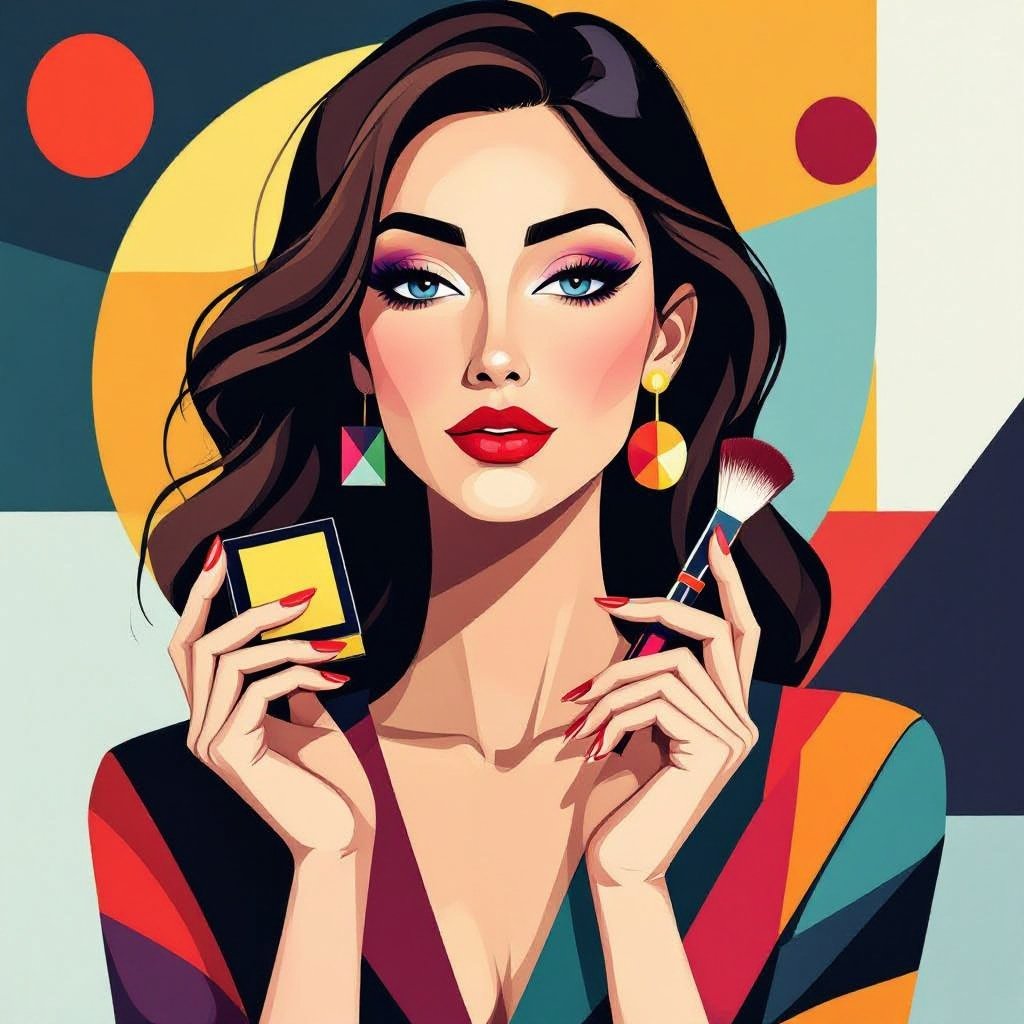 Create a character showing there whole body head to toe, a lady who loves beauty products  