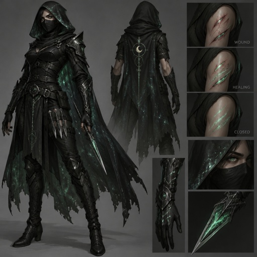 assassin green shiny cosmos color mostly black, healing factor