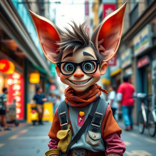 Create a funny human who has big ears , show entire body head to toe