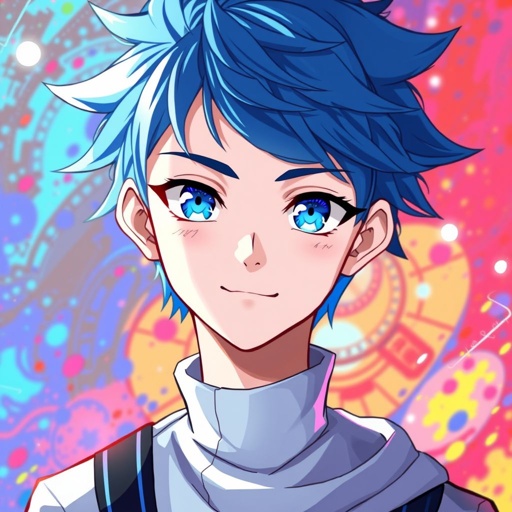 Ragazzo giovane di 16 anni. Occhi azzurri, capelli Blue, bello e affascinante.