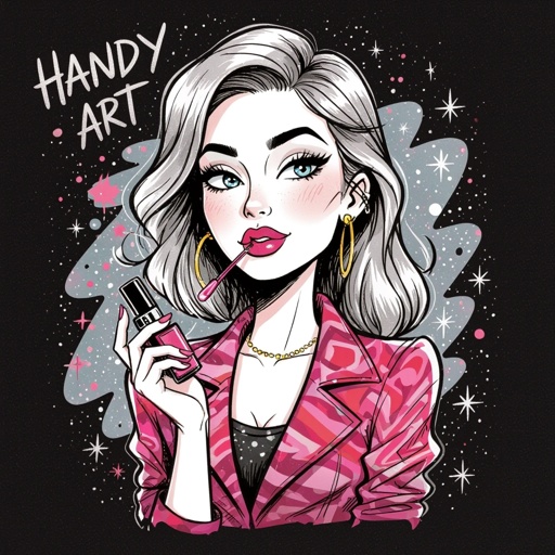 Create a character lady who has attitude but is funny looking but about fashion and loves lipgloss