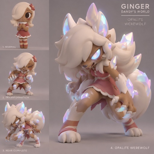 Ginger from Dandys world turning into a Opalite Werewolf 