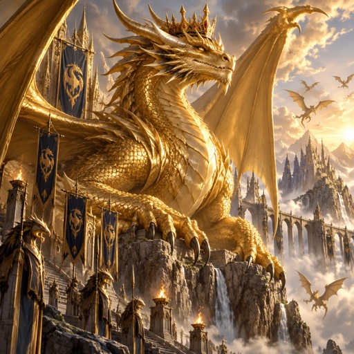 I want to make a Golden dragon that has a royal presence about himself. Huge, formidable and unstoppable. He is the first of his clan that claimed the crown