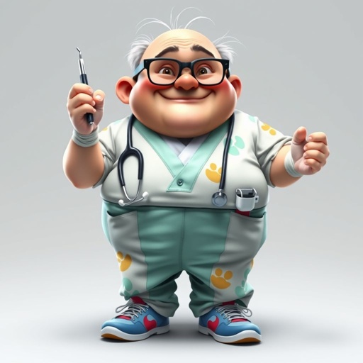 create a fat doctor. Who is funny human looking from head to toe. And he always immediately results to surgery for anything even small things. So please be sure to show his whole outfit head to toe. Make him have 1 tooth