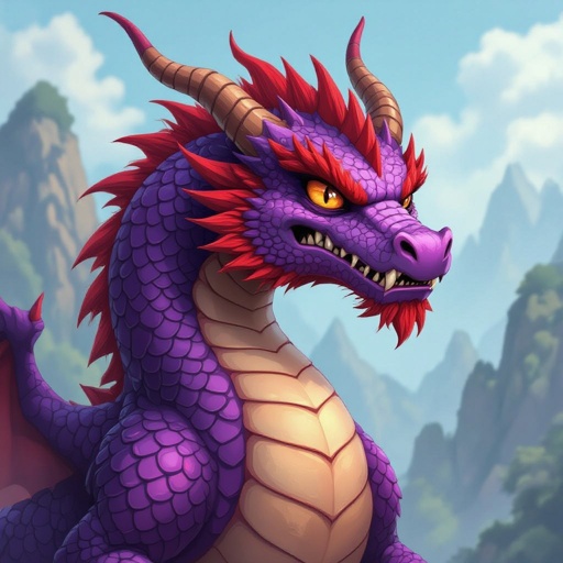A dragon with demon patterns and a smirk on its face purple dragon