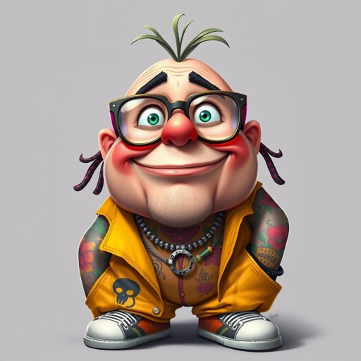 Create a adult character head to toe who is chunky , funny looking but swears he’s a lover boy.