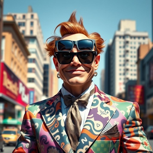 Create a funny arrogant character , showing him head to toe like his whole outfit 